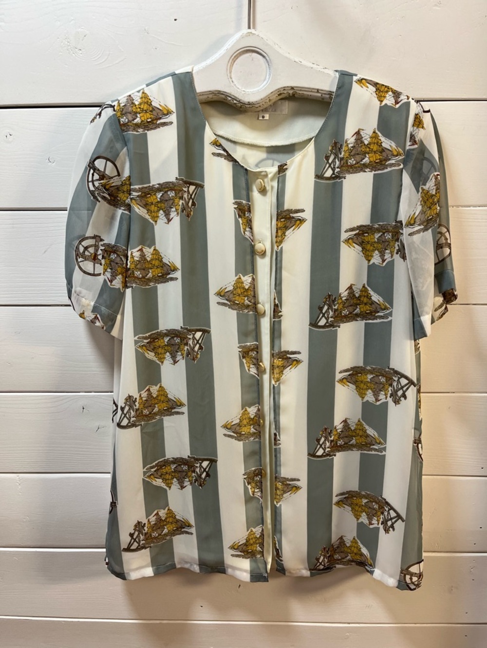 IONA Cream & Grey Nautical Print Blouse Size 9
